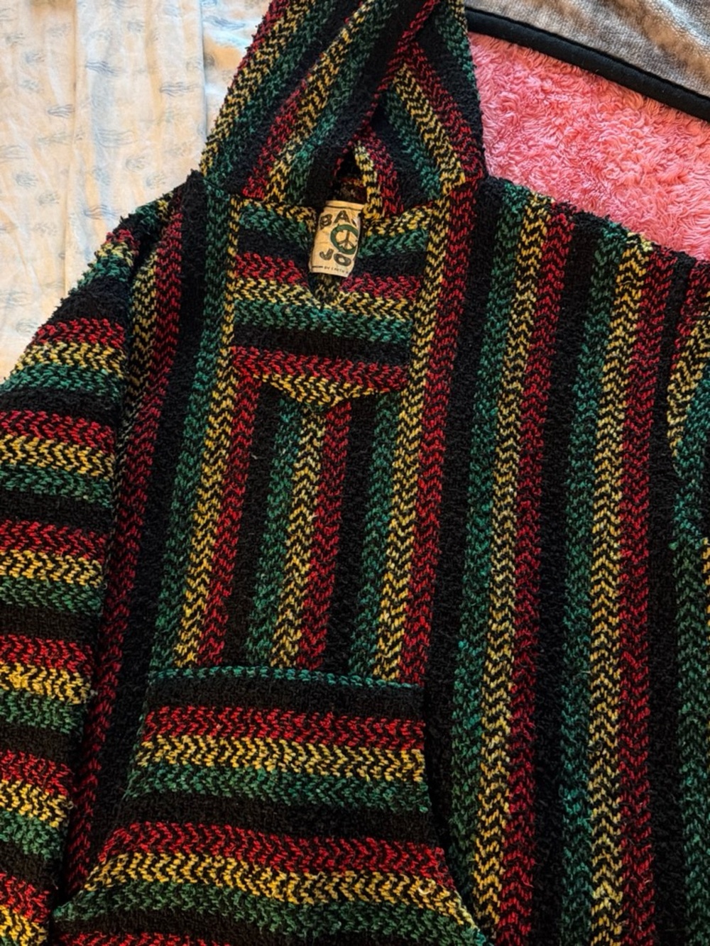Striped Hooded Baja Knit Sweater - Multicolor
